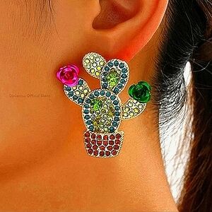 Last pair: "Prickles" Cactus Rhinestone Dangle Earrings